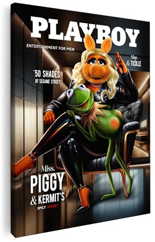 Artmazing | Piggy Cermit Bild bunt | S-Art Bilder | Piggy Cermit Bilder Modern | Coole Wandbilder Wohnzimmer | Wandbild Piggy Cermit Deko XXL | Bild Leinwand XXL | Piggy Cermit Bilder Wand