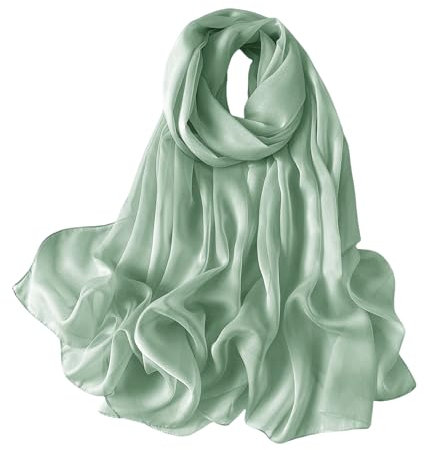 Lina & Lily Foulard en mousseline de soie froissée pour femme - Printemps été - Transparente - Soyeux et léger, vert menthe, taille unique