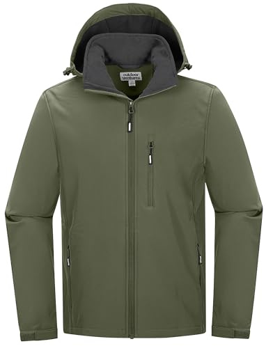 Outdoor Ventures Softshelljacke Herren Wasserdichte Leichte Übergangsjacke | Warme Fleece Gefüttert Jacke Herren, Wanderjacke mit Abnehmbare Kapuze, Winddichte Regenjacke, Funktionsjacke mit 6 Taschen