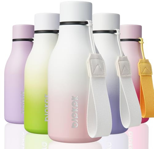 BJPKPK Insulated Water Bottles, 12oz Stainless Steel Metal Water Bottle with Strap, BPA Free Leak Proof Thermos, Mugs, Flasks, Reusable Water Bottle for Sports & Travel, Graceful Pink