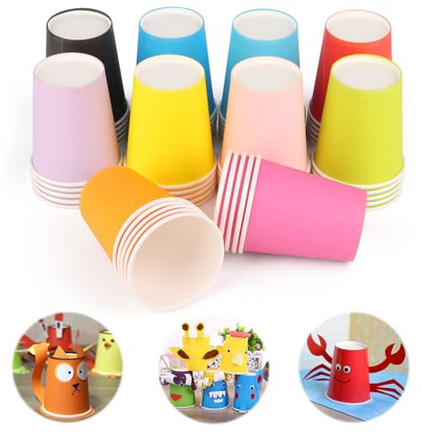 50 Stück Bunte Pappbecher zum Selbermachen Partybecher Paper Cups Mehrfarbig Papierbecher 250 ML Multicolor Partybecher Papbecher Becher Pappe Party Pappbecher Bunt für Hochzeit DIY Picknick Party