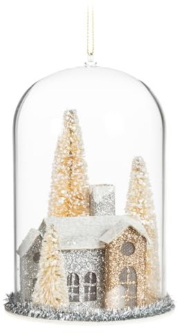 Abbott Collection Glitter House Dome Ornament, Glass (5 H)