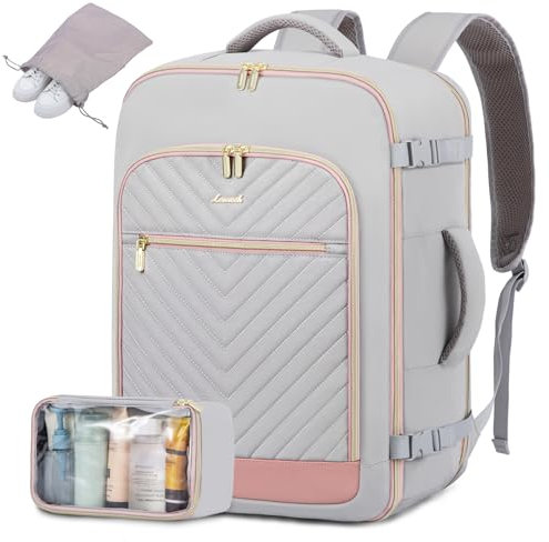LOVEVOOK Reiserucksack Damen, 40L Rucksack Handgepäck Flugzeug, Groß Travel Backpack Carry on Luggage für 17 Zoll Laptop, Wasserdicht Kofferrucksack Reise Tasche Cabin Bag für Weekend, Grau