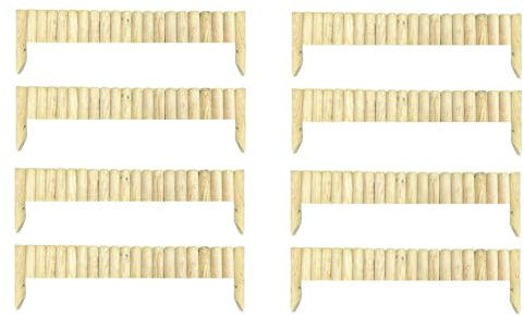 Abaseen Pack of 8 Large Wood Wooden Picket Border Outdoor Decorative Garden Fence Fencing Panels for Grass Lawn Plants Flowers Bed Patio Edging Borders Path Fixing Spike Home (100cm x 25cm)