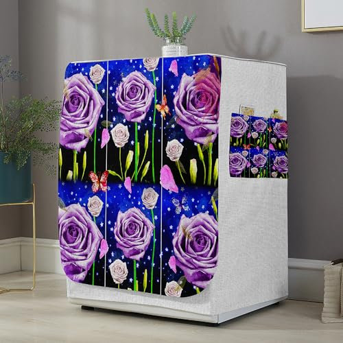 Highdi 3D Funda de Lavadora Cubierta Exterior,Adapta a la Mayoría de Lavadoras y Secadoras de Carga Frontal Protector Solar a Prueba de Polvo (Estampado de Rosas 6,S Capacidad 6~7,5 KG)