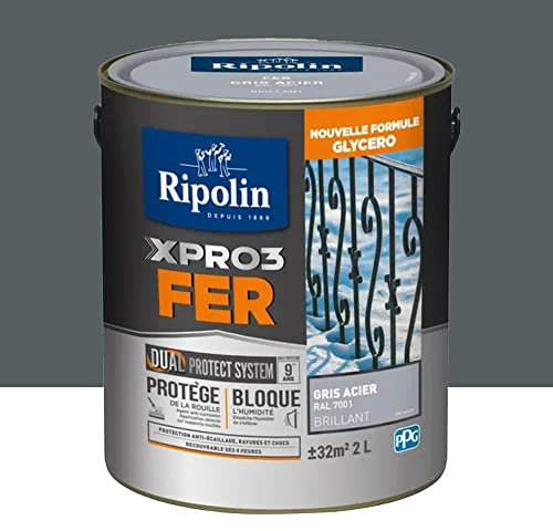 RIPOLIN Peinture fer glycéro XPRO3 Fer Brillant Gris Acier 2 L
