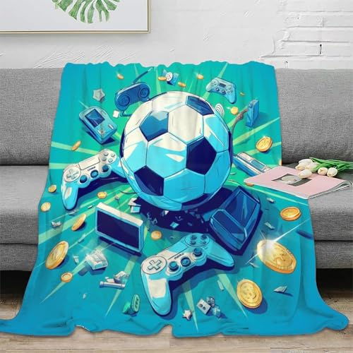 Fußball Flanell Couchdecke 3D Druck Sport Wohndecke Flauschig Warm Weichen Flauschig Bett Decken Für Mädchen Jungen 80x90inch(200x230cm)