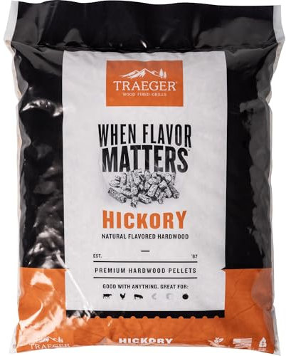 Traeger Grills Hickory 100% All-Natural Wood Pellets for Smokers and Pellet Grills, BBQ, Bake, Roast, and Grill, 18 lb. Bag