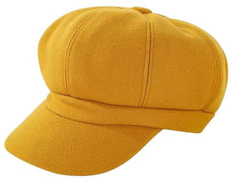 HIQIU Vintage Ballonmütze Damen Schirmmütze Winter Warme Barett Cap Damen Achteck Newsboy Cap für Herbst Winter (DE/NL/SE/PL, Alphanumerisch, Einheitsgröße, M, Gelb)