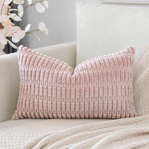 Artscope 1er Set Boho Gestreifte Kissenbezug Einfarbig Zierkissenbezug Dekokissen Sofakissen 30x50 cm Kissenhülle Weiche Couchkissen für Sofa Wohnzimmer Schlafzimmer Dekor, Rosa