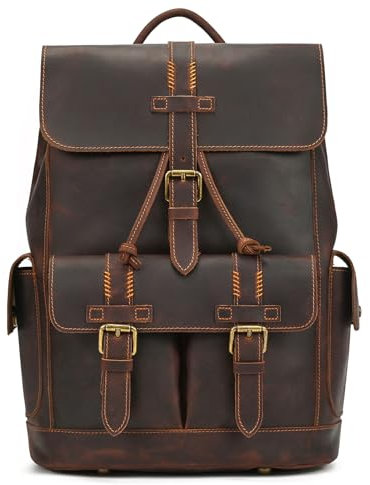 Zaino Business Uomo Pelle Vintage Zaini per 15,6 pollici MacBook Laptop Daypack per Ufficio Zainetto Grande in Vera Pelle, 9495 marrone