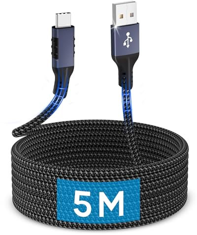 ziwodiv Cavo USB C 5M, Lungo Cavo USB Type C to USB A, Cavo Tipo C di Ricarica Rapida Compatibile per iPhone 16/15 Pro Max, PS5 Controller, Samsung Galaxy S24/S23/S22, Pixel, Switch, iPad Pro/Air