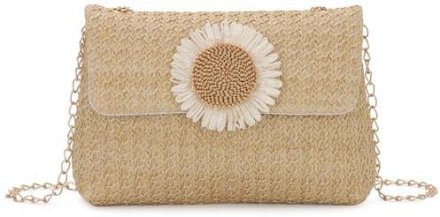 Ynport Crefreak Bolso de Mano de paja para Mujer - Bolso de Hombro Cruzado Tejido para Verano, Playa y Viaje, Bolso deRatán para Mujer