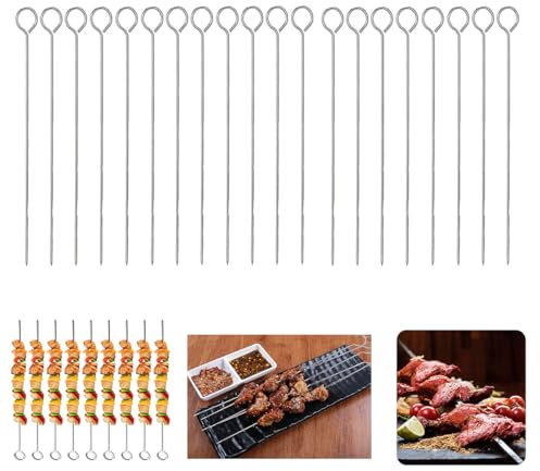 20PCS 20cm Metal BBQ Skewers, Reusable Stainless Steel Meat Kebab Skewers for Air Fryer, Grilling, Oven Halloween Christmas Party