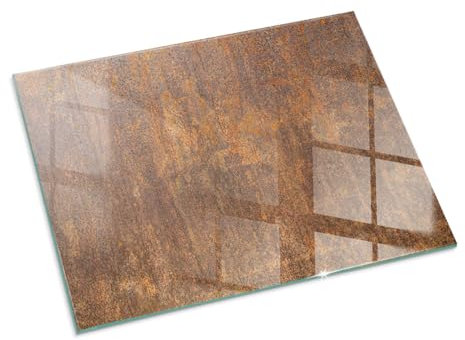 Kaminbodenplatte für Kaminofen 80x60 cm Rechteckige Schutzplatte Elegantes Design Hartglas Dekorative Glasbodenplatte Glasboden Stilvollem Motiv Hitzeschutz - Roststruktur auf Metall