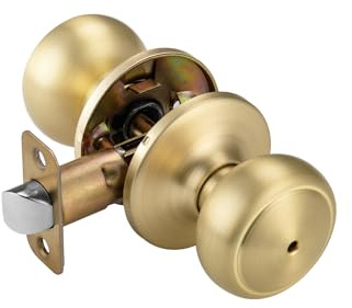 NCSEN Gold Door Knobs,Interior Door Knob with Lock,Coastal Style Satin Brass Door knob for Privacy and Bedroom