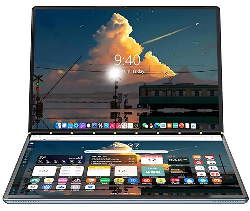 Morostron Laptop Dual Screen da 14,1 pollici con touchscreen FHD, processore 12th Gen N100, 16 GB RAM + SSD da 1 TB, design portatile leggero 2 in 1
