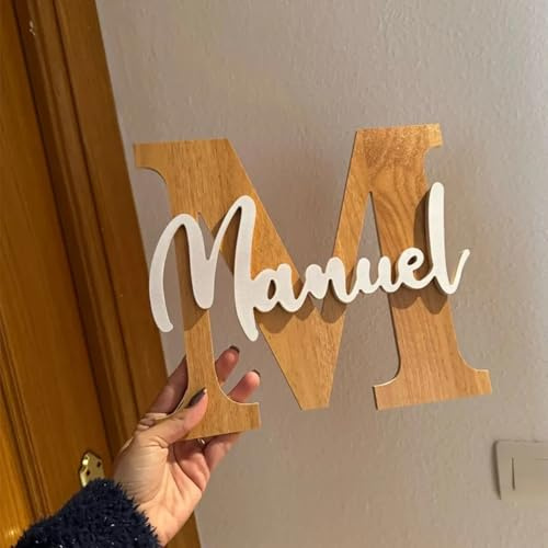 Panneau de nom personnalisé en bois pour chambre de bébé, décoration murale personnalisée faite à la main (40 cm)