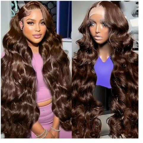 Perücken Braune Lace-Front-Perücke, Echthaar, 50,8 cm, 13 x 6 HD, transparent, gewellt, Lace-Front-Perücke, Echthaar für Damen(Brown Lace Front Wig,20 Inch)