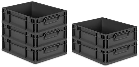 PROREGAL SparSet 5x Eurobox NextGen Grip | HxBxT 12x30x40cm | 11 Liter | Griffe geschlossen | Schwarz | Eurobehälter, Transportbox, Transportbehälter, Stapelbehälter