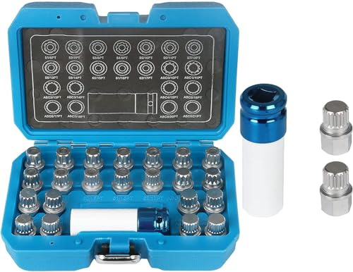 VNNHGB 23PCS Anti-Theft Screw r Key Socket Set, Wheel Lock Lug Nut Removal Kit Torx Bit Set with 1/2 Driver Socket Wrench Wheels Bolt Extractor Set Compatible for VW Audi Lug Nut Ke