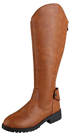 YIzdegg Stivali alti da donna, comodi, da donna, in pelle, invernali, caldi, in pelle, con tacco rotondo, eleganti, stivali alti autunnali, Giallo 14., 40