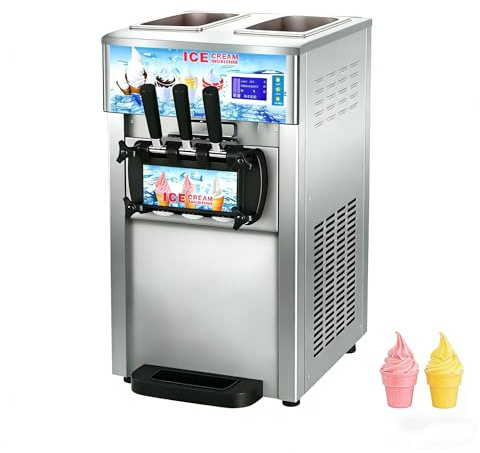 1200W Máquina de Helados Soft, Heladera Comercial 18L/5Gal, 3 Sabores, Ideal para Cafeterías, Buffets, Tiendas de Bebidas y Restaurantes