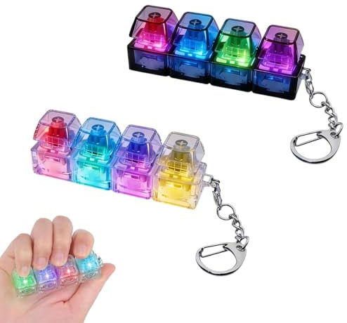 Keyboard Fidget Toy Light Up 2PCS, Clicky Keyboard Fidget Toy with LED Light, Keyboard Clicker Fidget Toy Keychain, Portable Keyboard Fidget for Focus and Stress Relief for Adults & Kids