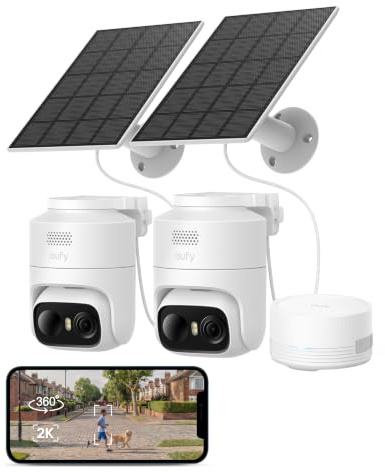 eufy Security eufyCam C37 2-Cam Kit, 360°Pan&Tilt AI Tracking,HomeBase Mini | 2K Solar Security Camera Outdoor Wireless, Facial Recognition, No Monthly Fee,Colour Night Vision,Built-in 64GB Local Storage