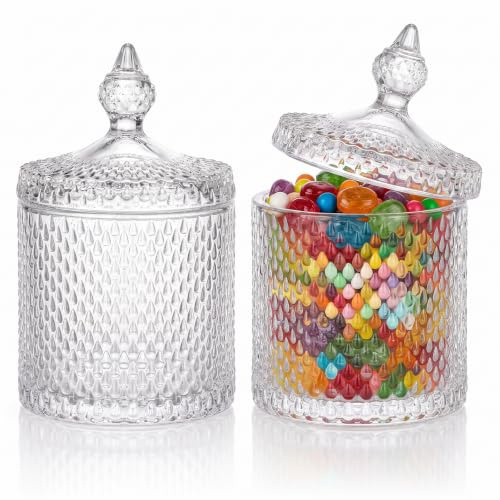 Hejo 2 Pièces Bonbonniere en Verre avec Couvercle | 600 ml Bocaux en Verre Hermétique, Bocal en Verre en Cristal Decoratif, Pot en Verre pour Cuisine, Garde-Manger, Bonbons