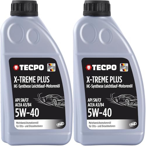 TECPO Motoröl 5W40 Öl X-TREME Plus Öl, 2 Liter 5W-40 Gebinde HC-Synthese für Diesel-und Benzinmotoren entspricht API SN/CF/ACEA A3/B4 / 502/505 / 226.3/226.5 / Longlife 01/98