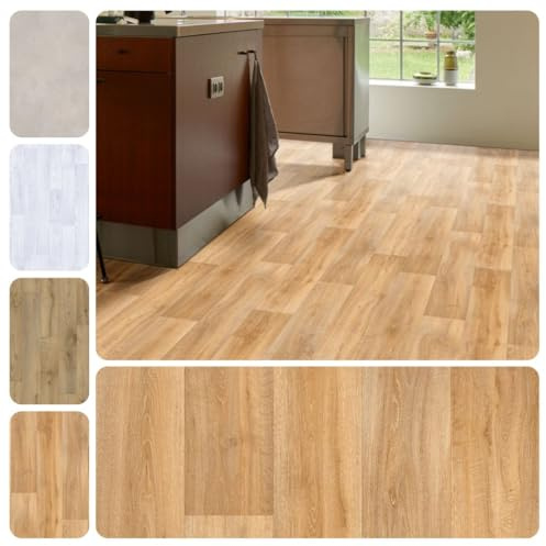 PVC Vinyl Bodenbelag Vinylboden Meterware Holzoptik | 4m breit, Diele Eiche hell, 550x400cm