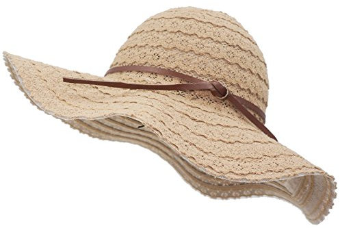 Roffatide Damen Spitze Baumwolle Schlapphut Großer Krempe Strohhut Sommerhüte Für Frauen Mit Bowknot Strandhut Mütze Khaki