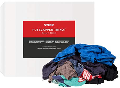 STIER Putzlappen Textil, bunt, 10 kg, Reinigungstücher, Trikot Putzlappen, Putztücher zur professionellen Reinigung, Fusselfrei und Saugkräftig, Poliertücher
