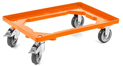 aidB Kunststoff Transportroller Offen - Orange - mit Gummiräder, 2 Lenkrollen und 2 Bremsrollen - Einzel