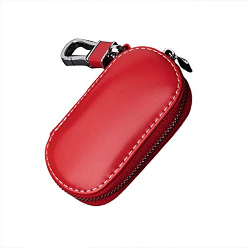Genuine Leather Car Key Chain Zipper Key Case,Faraday Bag For Car Keys Keyless Entry Fob Guard RFID Signal Blocking Pouch Bag, Genuine Leather Car Keychain Key Holder Bag Wallet Cover/Key Zipper Case