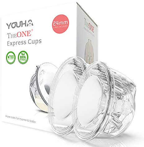 YOUHA Closed System Breast Milk Collection Cups,Pump with Your Clothes On, Anywhere, Anytime!, Clear, 24Mm (24mm)