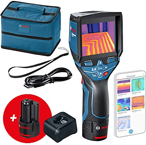 Bosch Professional 12V System Thermal Camera GTC 400 C (2X 12V Battery + Charger, Pouch, w/app Function, Temperature Range: -10°C to +400°C, Resolution: 160 x 120px) - Amazon Exclusive Set