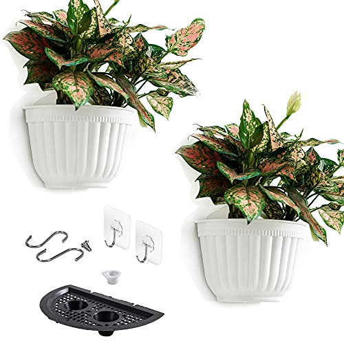 ORIMERC – Juego de 2 macetas de Resina para Colgar en la Pared Vertical de jardín, salón, Montaje en Pared, Ventana, Cocina, Hierbas, balaustrada Estante Valla Rejilla para Interior y Exterior, Color