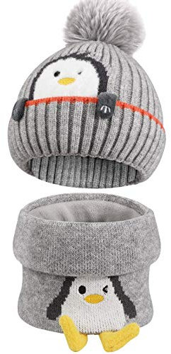 TAGVO Wintermütze Beanie Hut Schal Set für Kinder, Winter verdicken Fleece gefüttert Thermisch gestrickte Mütze Halswärmer Set, für Kinder Kinder Jungen Mädchen, 3-6 Jahre