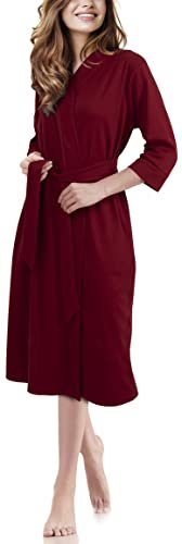 NY Threads Robe de Chambre Luxueuse pour Femmes | Peignoir en Tricot de Coton Super Doux | Peignoir de Bain Léger (Small, Bordeaux)