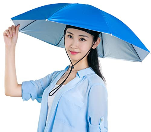 LINGJIONG Sombrilla para la cabeza - Sombrilla impermeable portátil | Elástica, compacta y resistente a los rayos UV para pesca, golf, jardineros al aire libre, azul, 1