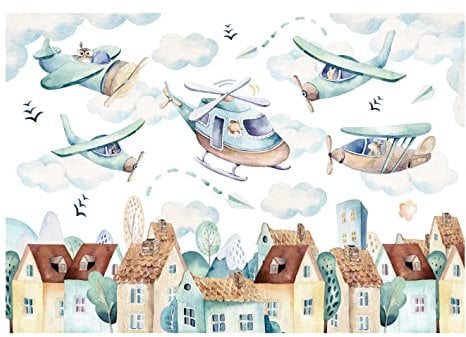 Fototapete Flugzeuge Jungen Wolken Hubschrauber Kinderzimmer Vlies Tapete Latexdruck UV-Beständig Geruchsfrei Hohe Auflösung Montagefertig (13675, V8 (368x254 cm) 4 Bahnen)