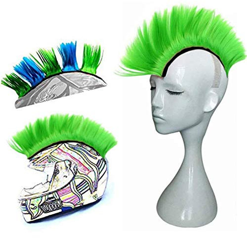 MOVKZACV Helm-Mohawk-Perücke, Selbstklebender Synthetischer Mohawk für Motorradhelm, Hawks (Grün)