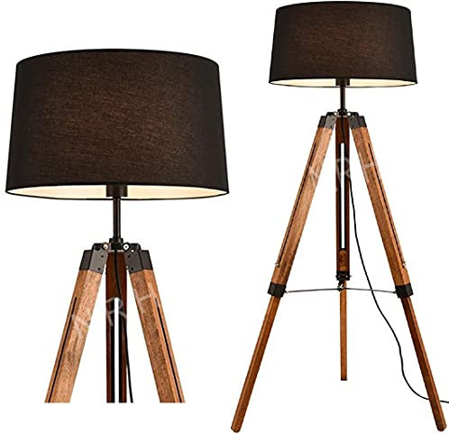 Nautical Room Decorative Brown Wooden Tripod Floor Lamp (Without Shade)