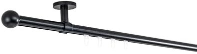ondeco Gardinenstange auf Maß Innenlauf 20mm Ball 1-lauf Vorhangstange Deckenträger 4cm Stilgarnitur mit Gleiter für Vorhänge Schwarz 180cm