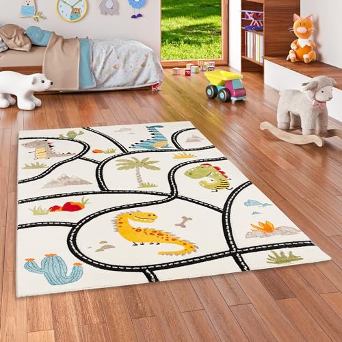 Pergamon Maui Kids - Alfombra Infantil Carretera - Multicolor Dinosaurio - 5 Tamaños
