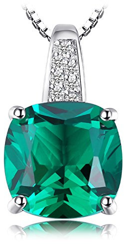 JewelryPalace 3.4ct Collana Donna Argento 925 con Simulato Smeraldo Verde, Solitario Collana Ciondolo Pietra a Taglio Cuscino con Catena 45cm, Collane Lunghe Pendenti Verdi e Set Gioielli Donna