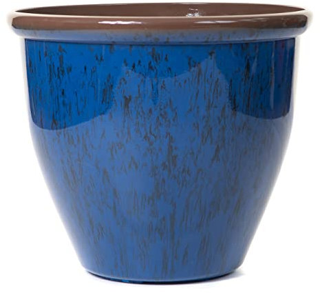 Creekwood Plant Pot Indoor – Running Glaze Blue – House Plants for Garden Decoration Outdoor Planter with Drainage Hole Modern Plastic Decorative Garden Plant Pots – Dia. 38cm