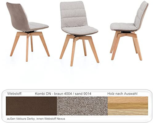 4X eleganter Polsterstuhl Pippa Drehgestell hochwertiger Stuhl Esszimmerstuhl Massivholzstuhl Küchenstuhl Verschiedene Varianten, Holzart:Eiche Natur geölt, Bezugstoff:Kombi DN braun/Sand